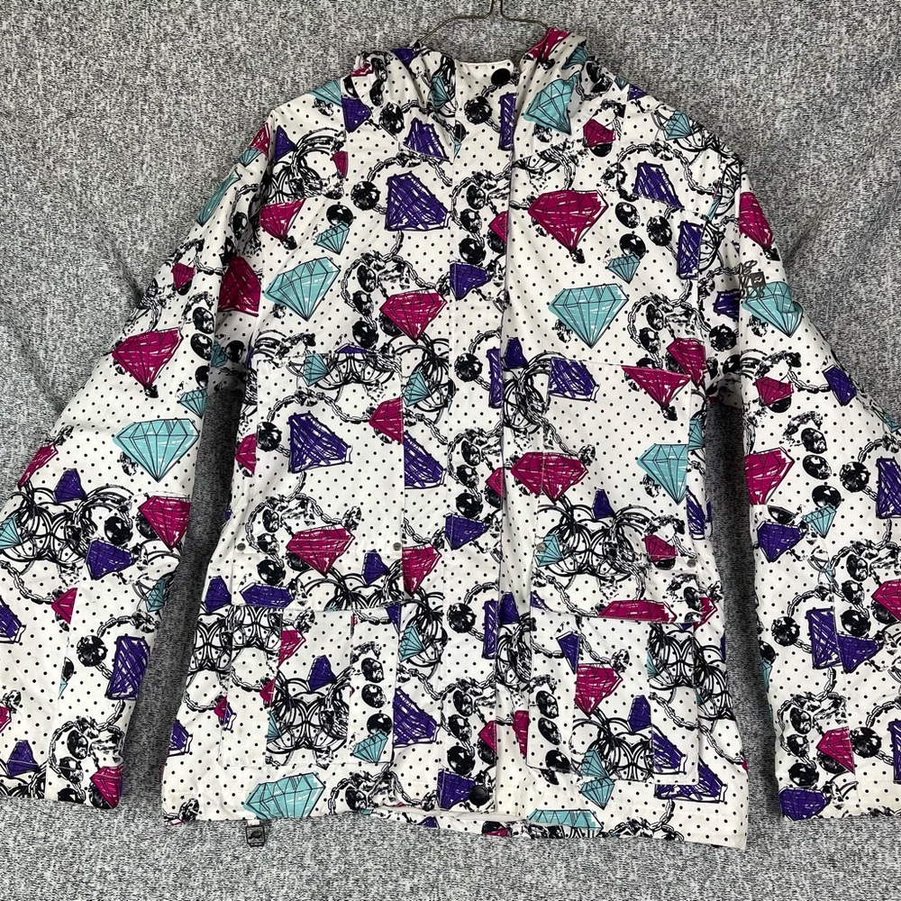Ride Snowboards Jacket Coat Snowboarding Ski Medium Hooded Multicolor Diamonds.